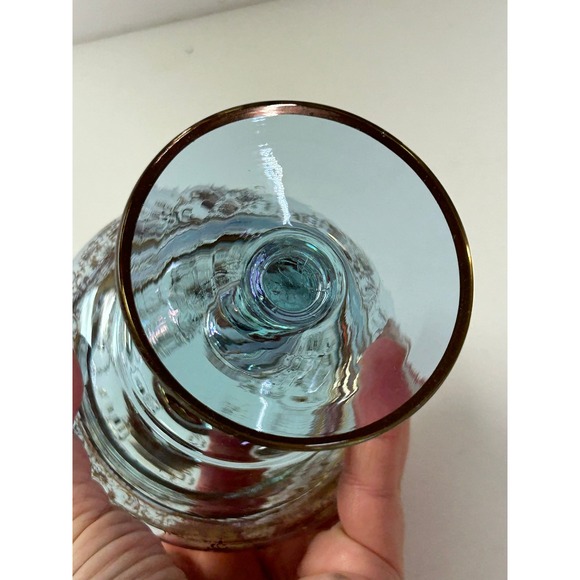 Vtg Blue Czech Bohemian Glass Gold Handpainted Floral Trim Apothecary Candy Dish - Picture 6 of 6